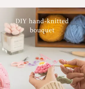 DIY χειροποίητο πλεκτό μπουκέτο λουλουδιών βελονάκι μαλλί δώρο λεπτομέρειες.