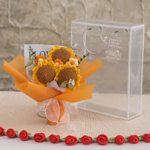 Ramo de girasoles de ganchillo hecho a mano caja de regalo flor de lana tejida para ti.