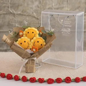Ramo de girasoles de ganchillo hecho a mano caja de regalo flor de lana tejida terminada