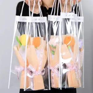 Ramo de flores de ganchillo hecho a mano con bolsa de regalo transparente, flores artificiales.