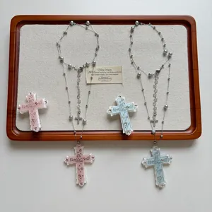 Leuke cartoon emoticon kruis ketting zoete koele stijl kralen lange trui ketting sieraden
