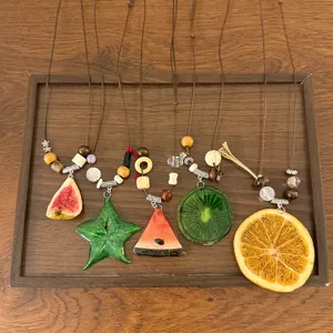 Spring summer colorful fruit slice resin necklace long sweater chain vacation jewelry for women
