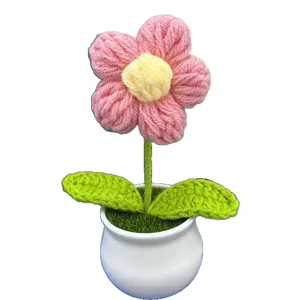 Handmade crochet flower potted plant, cute knitted puff flower desktop decor for home or gift.
