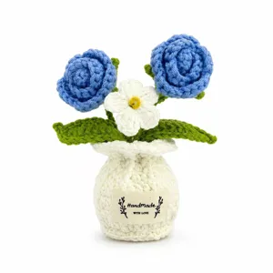 Planta en maceta de rosas de ganchillo hecha a mano decoracion de escritorio flores