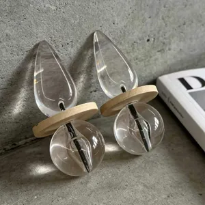 Vintage clear resin teardrop earrings with wooden ring unique geometric drop jewelry