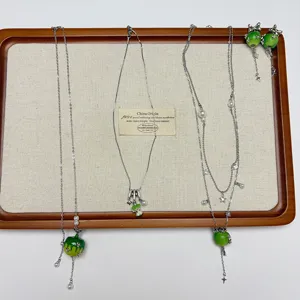 Niche design green apple pendant necklace layered tassel clavicle chain exquisite accessories