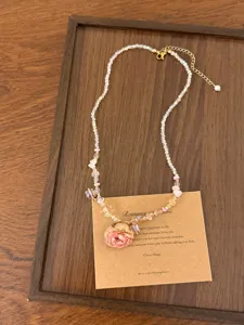 Exquisite roze roos bloem kralen ketting, elegante sleutelbeen ketting fijn.