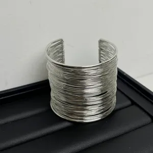 Silver multi strand wire open cuff bracelet trendy minimalist metal statement jewelry for women
