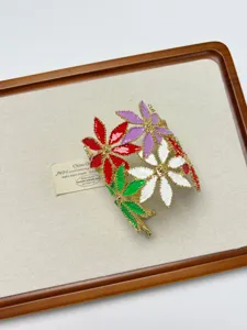 Multi-color floral open cuff bracelet gold tone metal fashion jewelry for women stylish