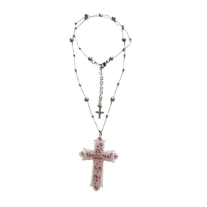 Kawaii kaomoji kruis ketting zoete koel kraal lange truiketting mode sieraden