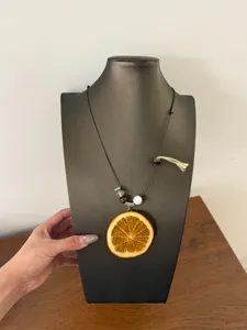 Boho orange slice pendant necklace long sweater chain for women summer vacation style.