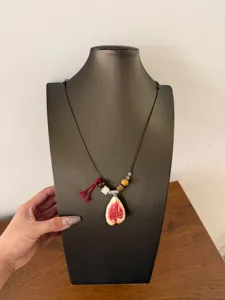 Resin fruit slice pendant necklace with beaded cord, long sweater chain for women summer.