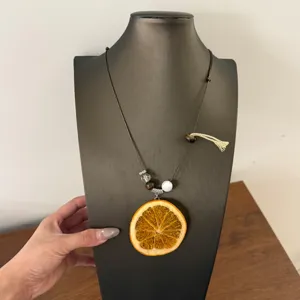 Fashion resin fruit slice long sweater chain necklace, unique design vacation jewelry.