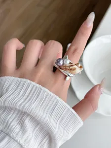 Edler Perlen Muschel Offener Ring Damen, stilvoller Strand Urlaub stapelbarer Schmuck