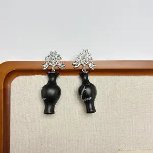 European vintage black vase dangle earrings, unique trendy exaggerated ear studs for women fashion.