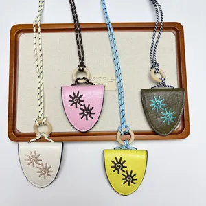 Colorful leather sunflower glasses clip necklace, unique long multi-functional accessory for women.