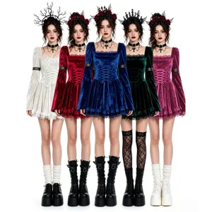 Gothic velvet lace mini dress vampire dark style cosplay costume for women party club wear