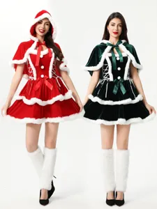 Conjunto de vestido de capa con capucha de terciopelo de Navidad, disfraz cosplay.