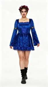 Plus size gothic velvet lace dress dark vampire costume for women halloween party dress long sleeve