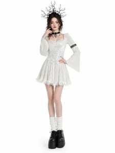 Gothic vampire lace mini dress white dark style cosplay halloween party club outfit