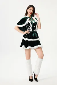 Navidad cosplay vestido capa de terciopelo verde conjunto traje de princesa Lolita mujer.