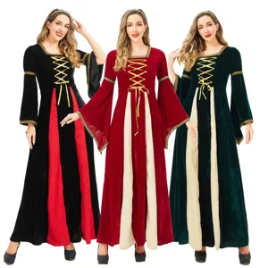 Medieval Renaissance velvet dress costume, vintage witch gown with lace-up front and long sleeves.