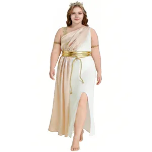 Costume da Dea Greca Vestito Medievale per Donna Athena Cleopatra Cosplay Halloween Festa Outfit Poliestere Bianco Oro
