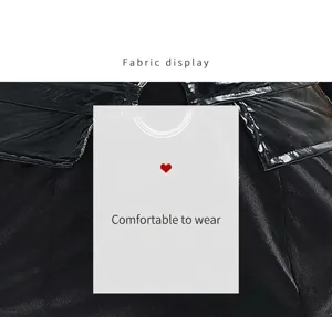 Black glossy leather fabric detail close-up for women's gothic nun costume dress.