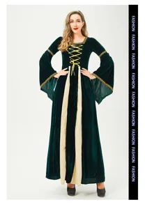 Medieval Renaissance gothic vintage green velvet long dress witch cosplay costume