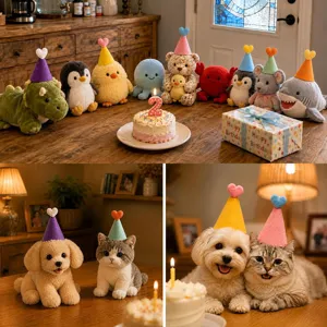 Haustier Geburtstag Party Kegel Filzhut für Katzen Hunde, süsser Herz Topper Feiertag Detail Ansicht.