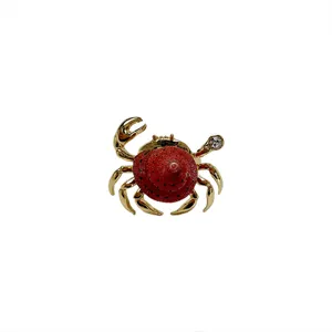 Exquisite marine style crab ring with sparkling crystal detail, adjustable open metal band for women.