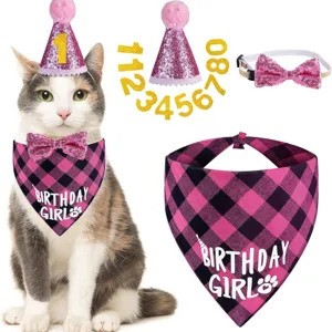 Haustier Geburtstag Party Set Pailletten Hund Geburtstag Hut Karierte Katze Halstuch Fliege Mit Goldenen Zahlen Deko