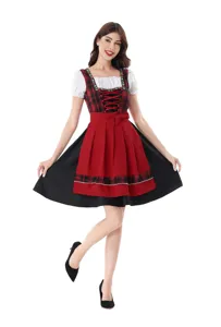 Traditional German Oktoberfest Dirndl dress for women red plaid Bavarian costume