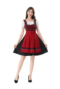 Traditional German Oktoberfest Dirndl dress for women, red and black plaid costume for carnival.