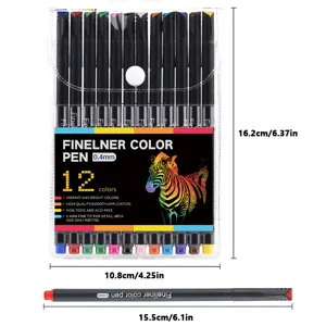 Lot de 12 feutres fins colorés avec pointes de 0,4 mm et dimensions du produit