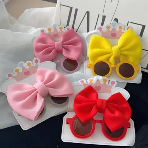 Kinder Herz Sonnenbrille Und Schleife Haarschmuck Kombination Süß Gelee Farbe UV400 Schutz Brillen Passende Stirnband Clips