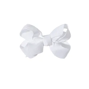 Barrette à cheveux avec nœud en ruban gros-grain blanc pour enfants et bébés