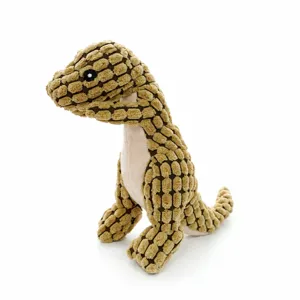 Durable plush dinosaur squeaky dog toy detail showing size 23cm height and 12cm width
