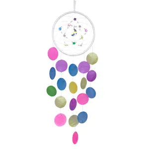 Handmade colorful shell wind chime dreamcatcher with decorative moon and star charms