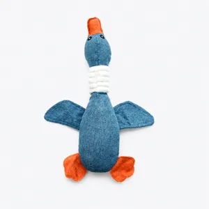Dimensions of durable blue plush duck squeaky dog toy showing height and width