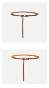 Ceinture fine marron en cuir avec détail de nœud accessoire de mode minimaliste gros plan