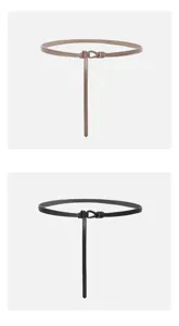 Ceinture fine en cuir minimaliste avec nœud chic, idéale pour les robes et les manteaux.