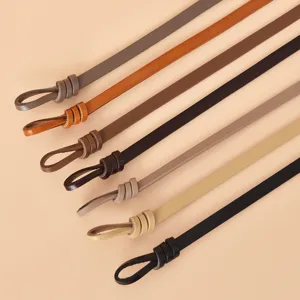 Ceinture Fine Minimaliste en Cuir Véritable pour Femme Mode Casual Robe Ceinture de Taille Réglable Ceinture Fine Nouée Accessoires
