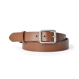 Classic brown leather belt featuring a sleek silver square buckle for women and men daily wear.
