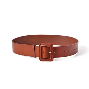Brown wide leather belt for women trench coat sweater dress stylish waist cincher buckle