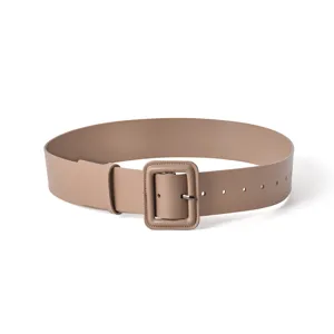 Wide leather belt for women, stylish khaki waist cincher for trench coat and sweater dress.