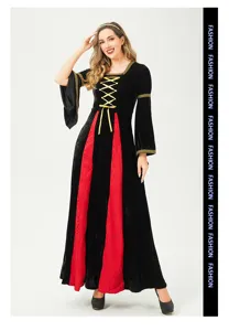 Medieval Renaissance women gothic dress velvet long sleeve costume for Halloween party wear.