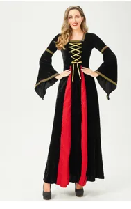 Medieval Renaissance vintage witch costume dress, black velvet long sleeve party gown.
