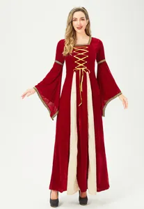 Medieval renaissance vintage witch dress costume, elegant retro court long sleeve party gown.
