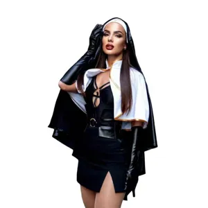 Vampire Nun Costume Halloween Adult Cosplay Dress Cross Cape Gloves Headpiece Women Gothic Sexy Party Outfit
